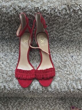 Vince Camuto Red Ruffle Ankle-Strap Heels
